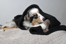 Lade das Bild in den Galerie-Viewer, Kuscheldecke schwarz mit silberfarbener Stickerei, 120 x 80cm